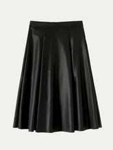 Black Faux Leather Midi Skirt with Chain Belt
