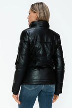 Womens Black Turtleneck Puffer Jacket with Pocketed Zip Up Front