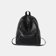 Sleek black faux leather zip backpack bag with adjustable straps
