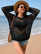 Black Fishnet Mesh Sweater Cover Up for Women Black Swimwear Cover-Ups