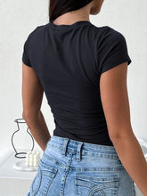 Black Fitted T Shirt with Leopard Print Star for Women