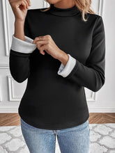 Black Fleece Lined Long Sleeve Top with White Cuffs Black