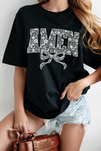 Black Floral Amen Graphic T Shirt for Women Black