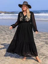 Black Floral Embroidered Long Sleeve Maxi Dress Black