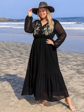 Black Floral Embroidered Long Sleeve Maxi Dress