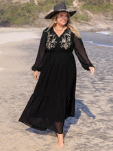 Black Floral Embroidered Long Sleeve Maxi Dress