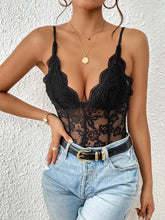 Black Floral Lace Bodysuit for Women