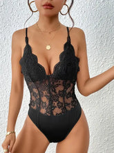 Black floral lace bodysuit with thin straps for women