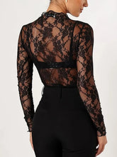 Black Floral Lace Long Sleeve Top for Women