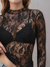 Black Floral Lace Long Sleeve Top for Women