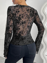 Black Floral Lace Long Sleeve Top for Women