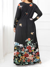 Black Floral Maxi Dress with Long Sleeve Length and Round Neck
