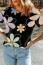 Black Floral Print T-Shirt for Women Black Woman T Shirts