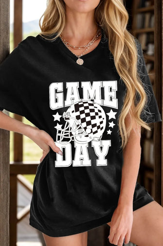 Black Game Day Oversized T Shirt Dress for Women Black