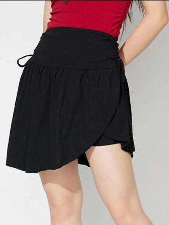 Black Gathered Wrap Mini Skirt for Women Black