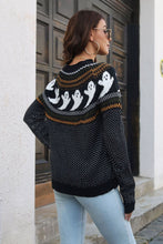 Black Ghost Sweater with Ribbed Round Neck for Women