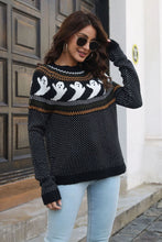 Black Ghost Sweater with Ribbed Round Neck for Women