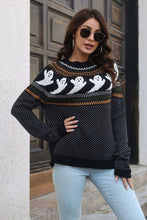 Black Ghost Sweater with Ribbed Round Neck for Women