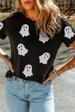 Black Glitter Ghost Patterned T-Shirt for Women