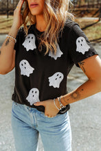 Black Glitter Ghost Patterned T-Shirt for Women