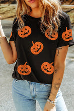 Black Glitter Pumpkin Pattern Halloween T-Shirt for Women