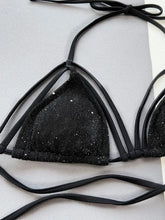 Black Glitter String Bikini Two Piece with Removable Padding Swimwear