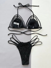 Black Glitter String Bikini Two Piece with Removable Padding Swimwear