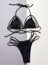 Black Glitter String Bikini Two Piece with Removable Padding
