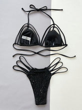 Black Glitter String Bikini Two Piece with Removable Padding