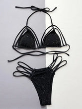 Black Glitter String Bikini Two Piece with Removable Padding Swimwear