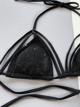 Black Glitter String Bikini Two Piece with Removable Padding