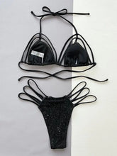 Black Glitter String Bikini Two Piece with Removable Padding Swimwear