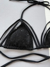 Black Glitter String Bikini Two Piece with Removable Padding Swimwear