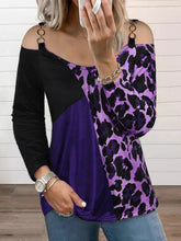 Black Gold Chain Strap Color Block Long Sleeve Top for Women Pink Purple
