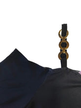 Black Gold Chain Strap Color Block Long Sleeve Top for Women