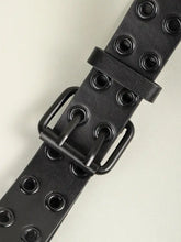 Black grommet PU leather belt with double buckle