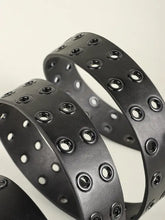 Black grommet PU leather belt with eyelet holes and double buckle