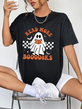 Black Halloween Ghost Graphic Oversized T-Shirt Short Sleeve Length Black Woman T Shirts