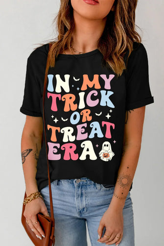 Black Halloween Themed T Shirt for Women in Stretch Cotton Blend Black