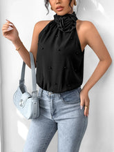 Black Halter Bodysuit with Pearl Accents and Rose Detail