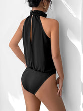 Black Halter Bodysuit with Pearl Accents and Rose Detail
