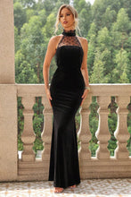 Black Halter Lace Mermaid Maxi Dress Black