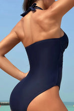 Black Halter Neck One Piece Swimsuit with Removable Padding