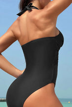 Black Halter Neck One Piece Swimsuit with Removable Padding