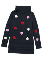 Navy blue heart patched turtleneck sweater with colorful patches