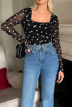 Black Heart Pattern Lace Bodysuit Long Sleeve Women’s Top