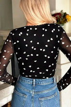 Black Heart Pattern Lace Bodysuit Long Sleeve Women’s Top