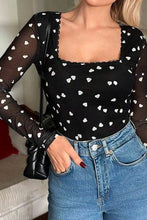 Black Heart Pattern Lace Bodysuit Long Sleeve Women’s Top