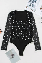 Black Heart Pattern Lace Bodysuit Long Sleeve Women’s Top Woman Bodysuits