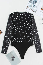 Black Heart Pattern Lace Bodysuit Long Sleeve Women’s Top Woman Bodysuits